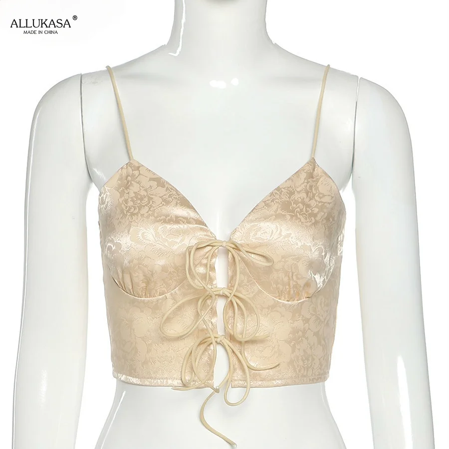 

Allukas Encrypted Jacquard Lace Bra Top Ladies Sleeveless Summer Sexy Backless Short Street Dress 2021 New Tube Top Strapless