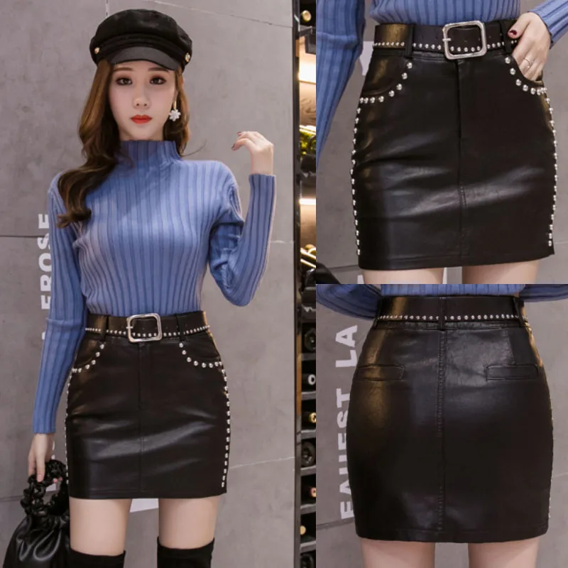 

Новинка 2020, модная индивидуальная юбка из искусственной кожи с бусинами, черная ступенчатая юбка