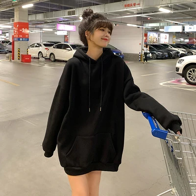 

Women's thickened autumn and winter new loose pullover coat women's hooded mid-length outer wear
