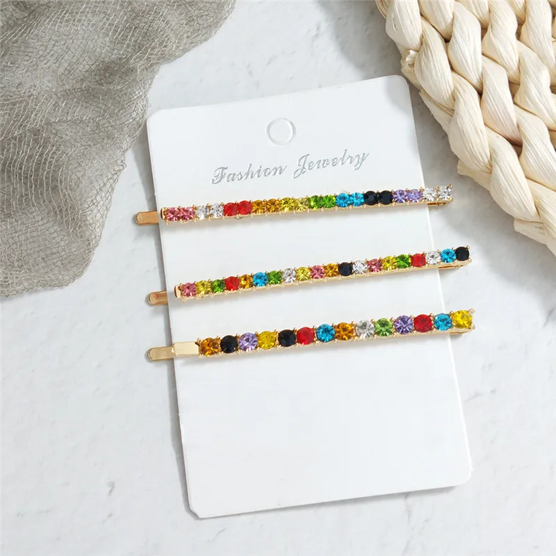3 шт Летний разноцветный кристалл заколки для волос женщин Роскошная золотая