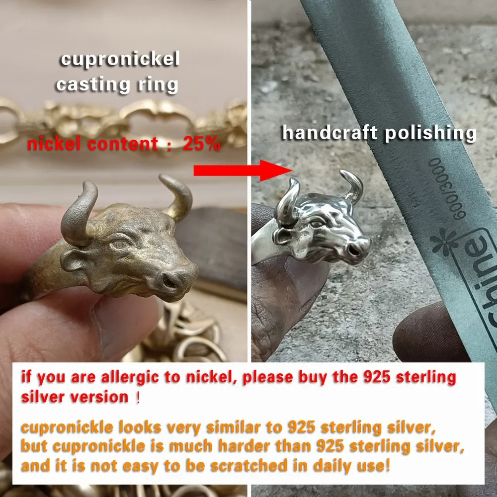 Кольцо мужское с мельхиоровым быком байкером панком CP198 размер США 7 ~ 15 |