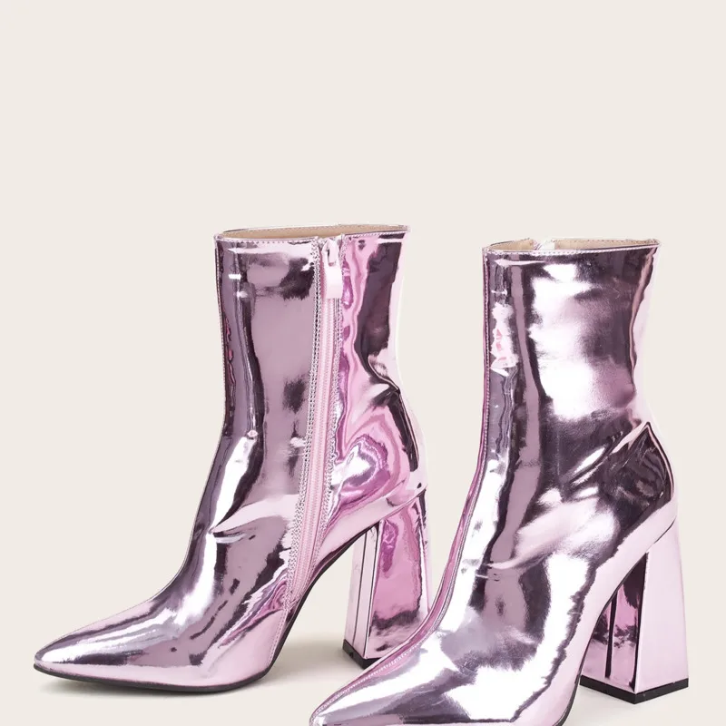 

2021 winter Europe and America new pattern Women's Shoes Patent leather High heeled Bright side Tip Short boots Women's Boots