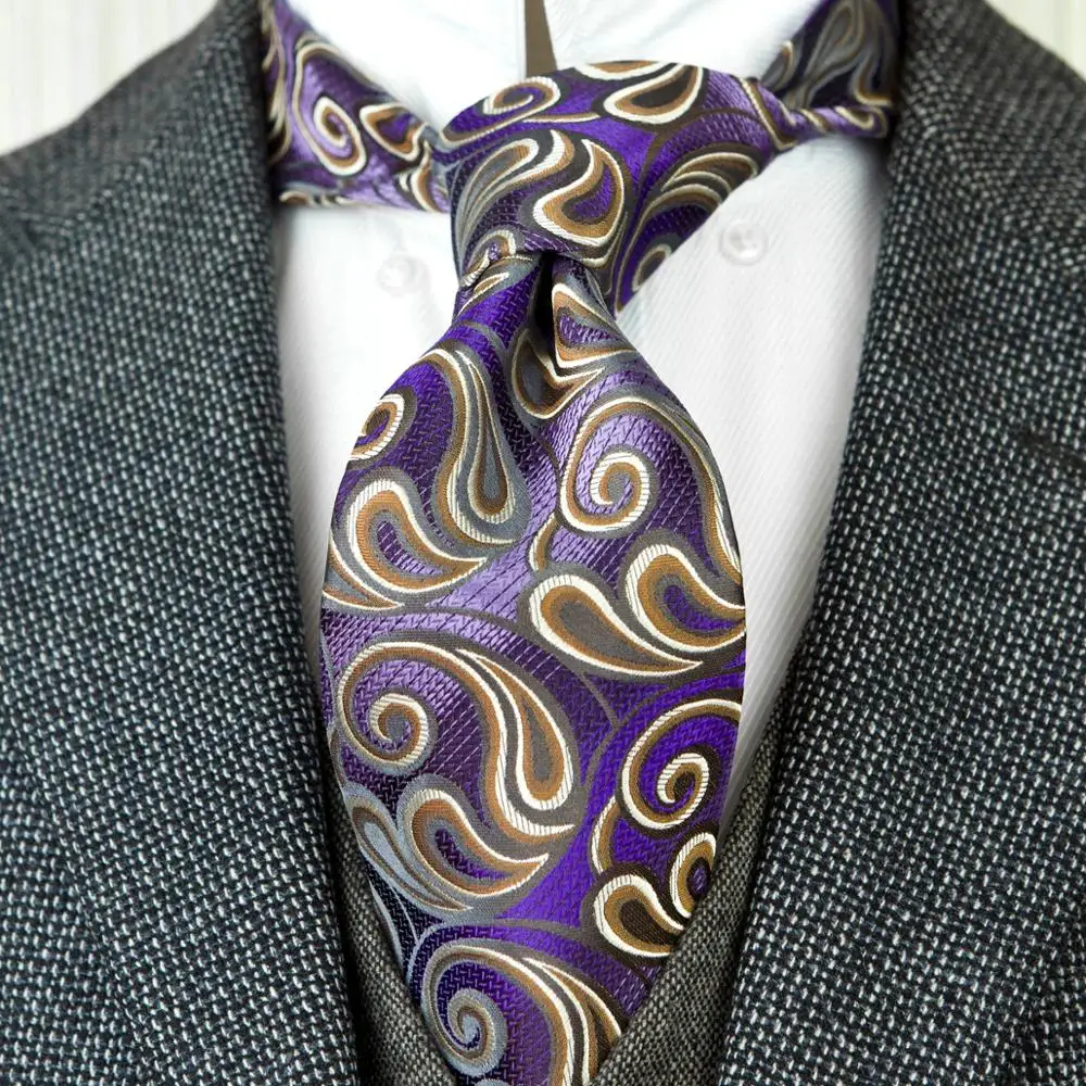 Фиолетовый Лавандовый Оранжевый Синий Красный Пейсли мужские галстуки Галстуки