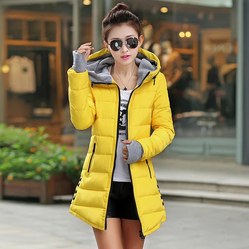 

Cheap wholesale 2017 Autumn winter slim down cotton Jacket female medium-long thickening with a hood women's gloves wadded Coat