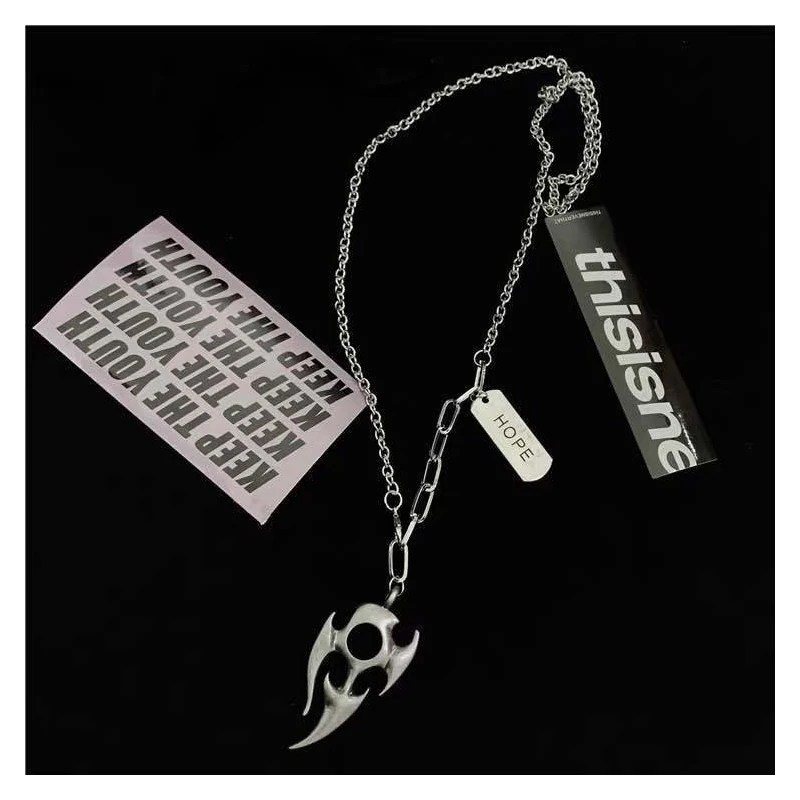 

POTCET Unisex Flame Letter Necklace Pendant Clavicle Chain Geometric Fashion Hip Hop Travel Memorial Jewelry