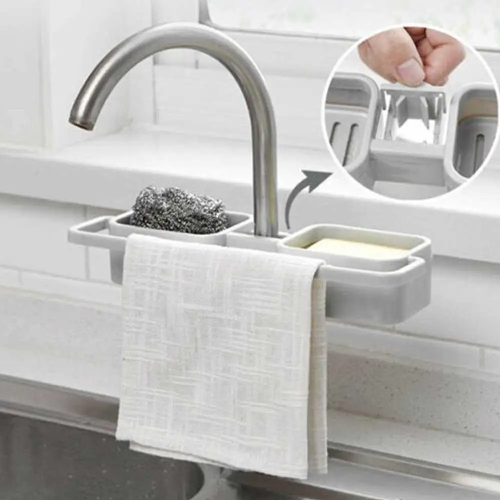 

Kitchen faucet storage sink basket soap sponge organizer