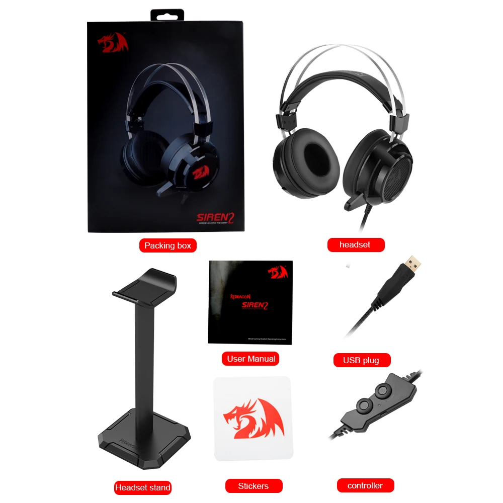 

Redragon SIREN 2 gaming Headphone,7.1 USB Surround sound Computer headset Earphones stand With Microphone for PC PS3 PS4 H301