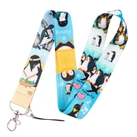 pf1055 penguin cute lanyard for keychain id card cover pass student mobile phone usb badge holder key neck straps accessories