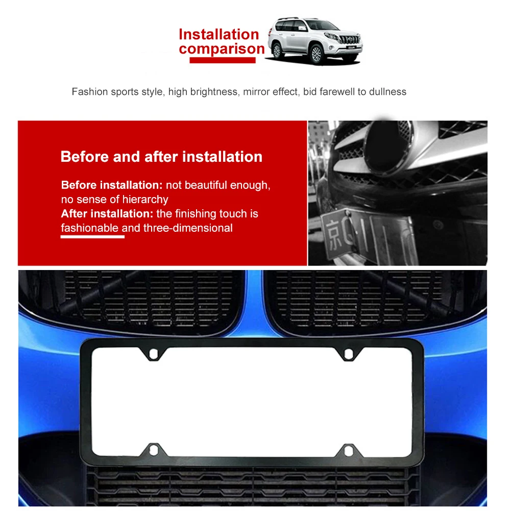 

4 Holes Stainless Steel License Plate Frames 2PC Car Licence Plate Kit Covers Slim Design with Bolts Washer Caps for US Vehicles