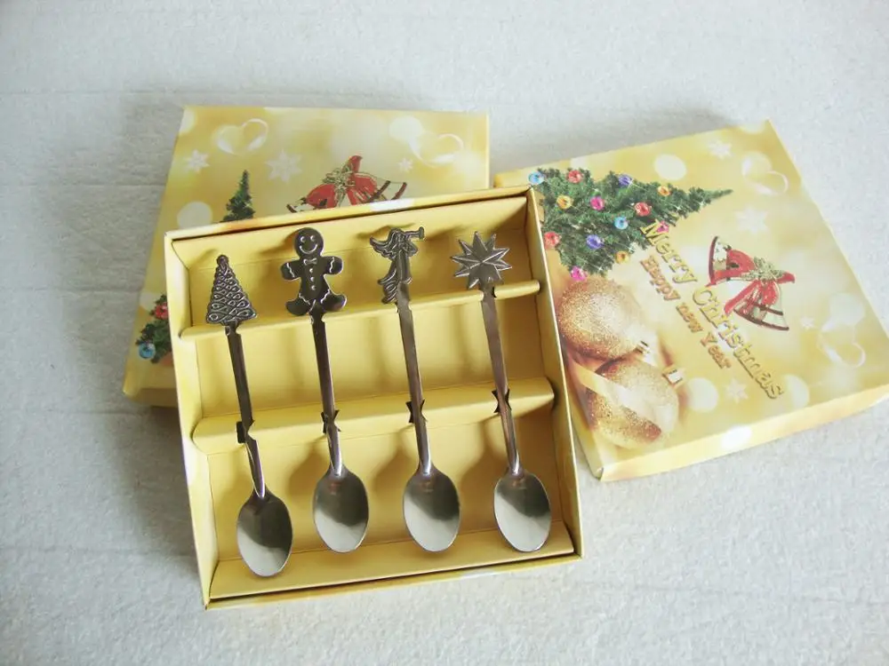 4 шт./компл. Набор рождественских ложек в виде снеговика и звезды из нержавеющей