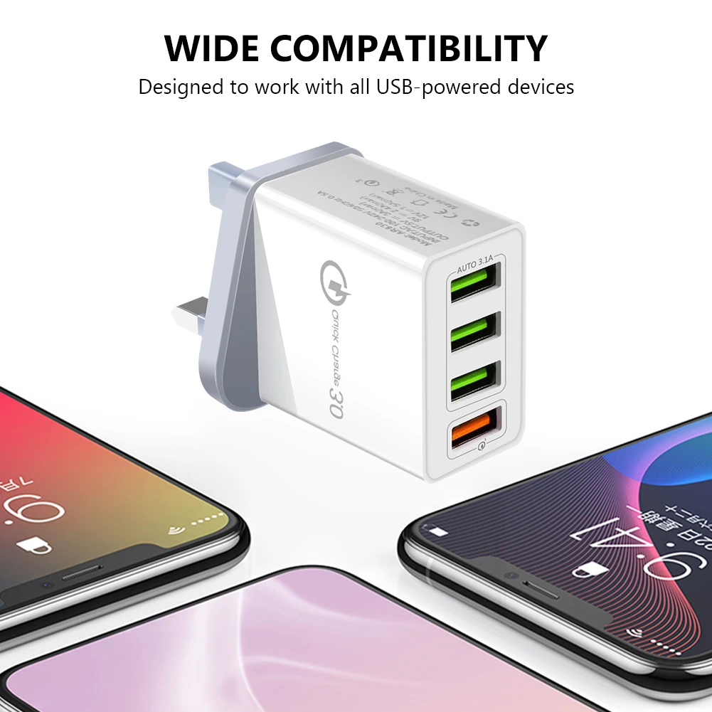 

USB Charger Plug QC 3.0 power Fast Charging Charger Phone Adapter Portable Wall Mobile Phone Charger UK Plug For Tablet IPad
