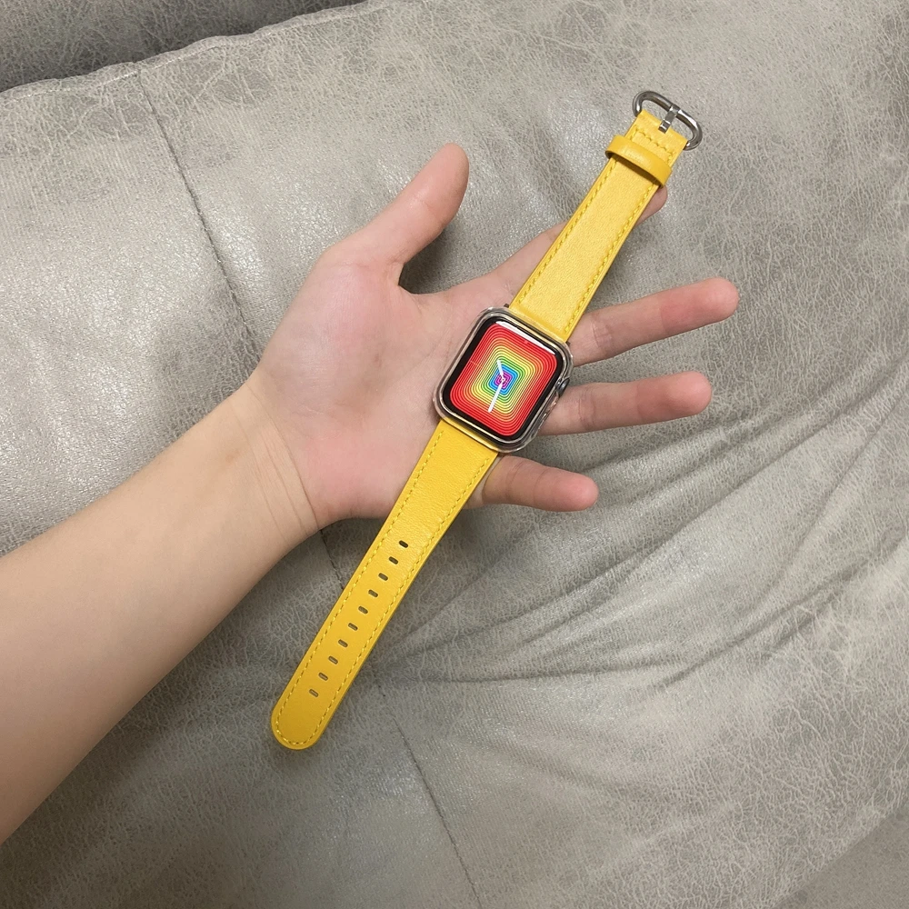 

Antifrictional Loop Strap for Apple Watch Genuine Leather 38mm for Iwatch 44mm 40mm Series 6 Se 5 4 3 2 1 Bracelet Band 42mm