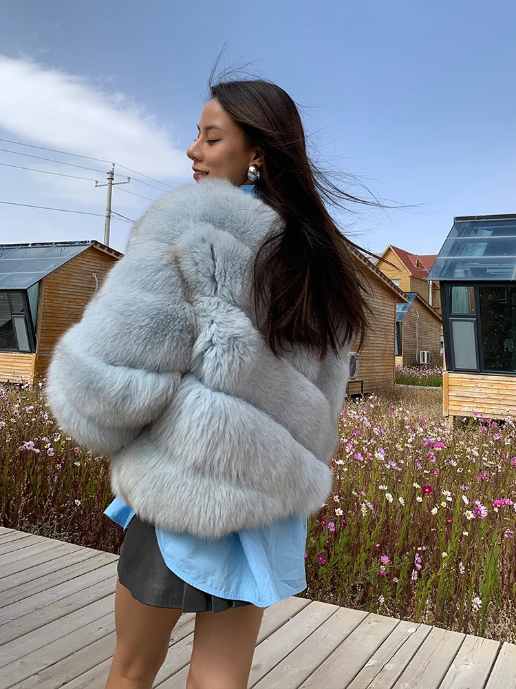 2022 New Fashion Fox Fur Jacket Natural Women Short Round Collar Whole Skin Genuine Fox Fur Coat for Woman Winter Outwear Luxury