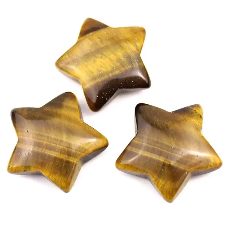 

MOKAGY натуральный желтый тигровый глаз кварцевые резьбы Кристалл пятиконечная звезда 3 шт.