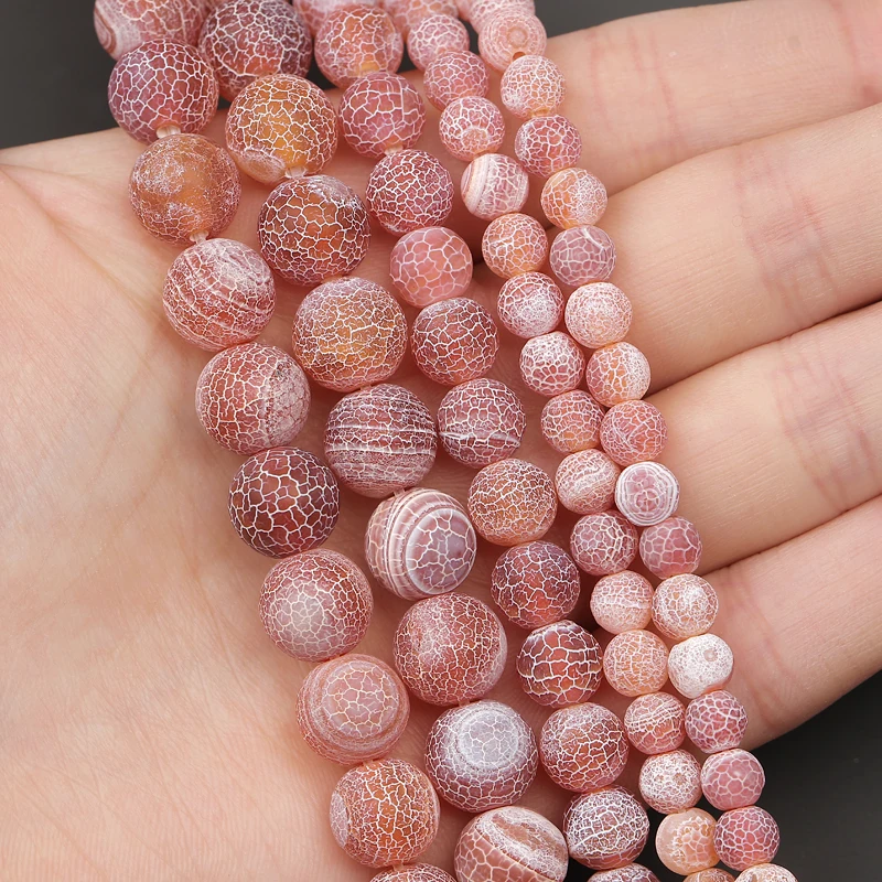 

Hesiod Natural Stone Red Frost Cracked Dragon Veins Fire Agates Beads Round Beads for Jewelry Making Handmade Diy Bracelet 15''