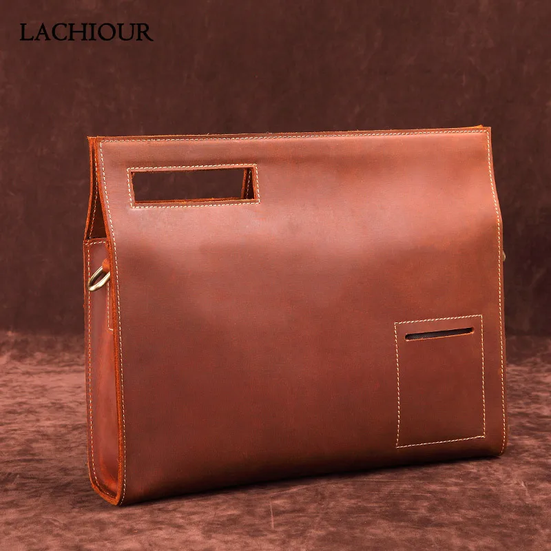 Vintage Office Briefcases Men Genuine Leather Handbag Real Cowhide Leather PAD Shoulder Bag Easy Men Travel Bag