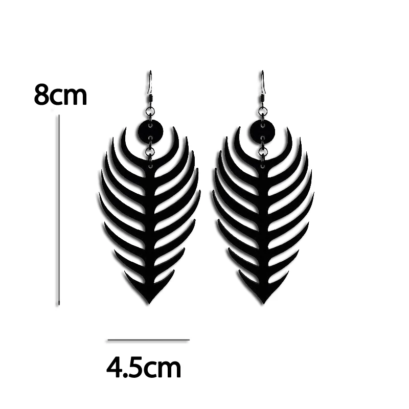 Женские акриловые серьги подвески с черными листьями сережки унисекс в стиле