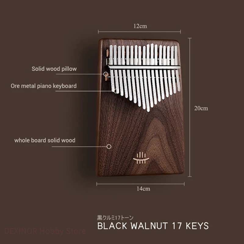 Hluru Kalimba 17 Key Black Walnut Slope Design Keyboard Music Class A Box Calimba Instruments High Quality Thumb Piano