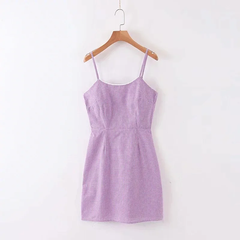 Винтажное клетчатое кружевное мини-платье на бретельках летние женские