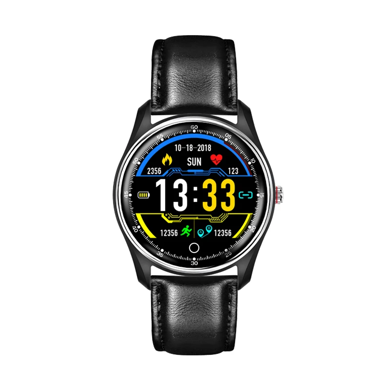 black leather MX9 ECG Smart Watch Blood Pressure PPG Heart Rate Blood Pressure Monitor Multi-languages Smartwatch Clock For Men Women - Цвет: black leather