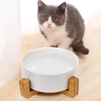 pet food water feeder protect the cervical spine with wood stand 400 ml ceramic cat dog bowl dish no spill