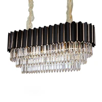 led modern stainless steel crystal black round oval lustre chandelier lighting led lamp led light for dinning room