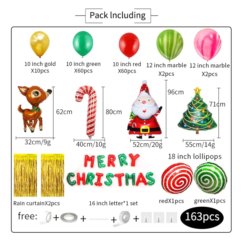 

163pcs/set Merry Christmas Balloons Santa Claus Elk Tree Party Home Decorations
