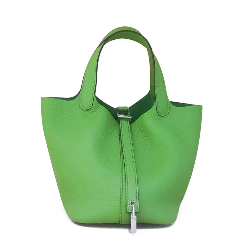 

2021 new leather women's bag vegetable basket women's bag handbag women's head leather bucket bag lock handle bag
