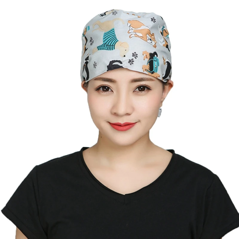 

New Adjustable Absorb Sweat Work Hat Floral Printed Hat Beautician Working Cap Unisex Operating Room Cap Casual Head Accessories