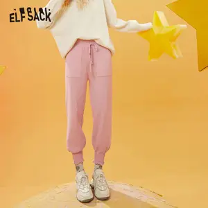 ELFSACK однотонные Прямые повседневные женские трикотажные брюки, зима 2021