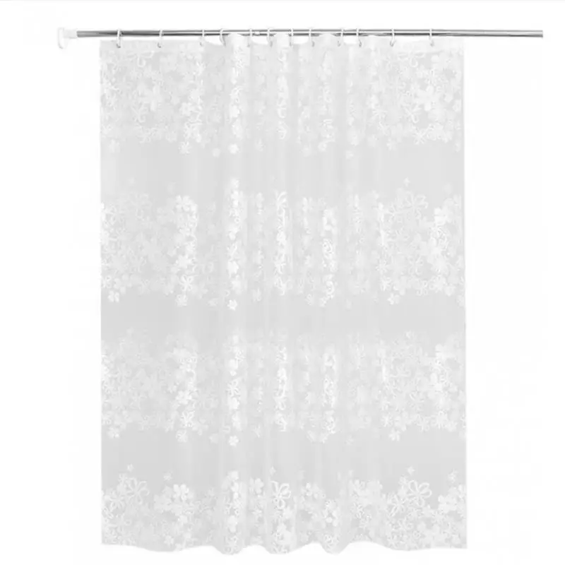 

Bathroom Waterproof Shower Curtain Set With Hooks White Flower Vine Print Mildew Proof Curtains Translucent Bath Screen Decor