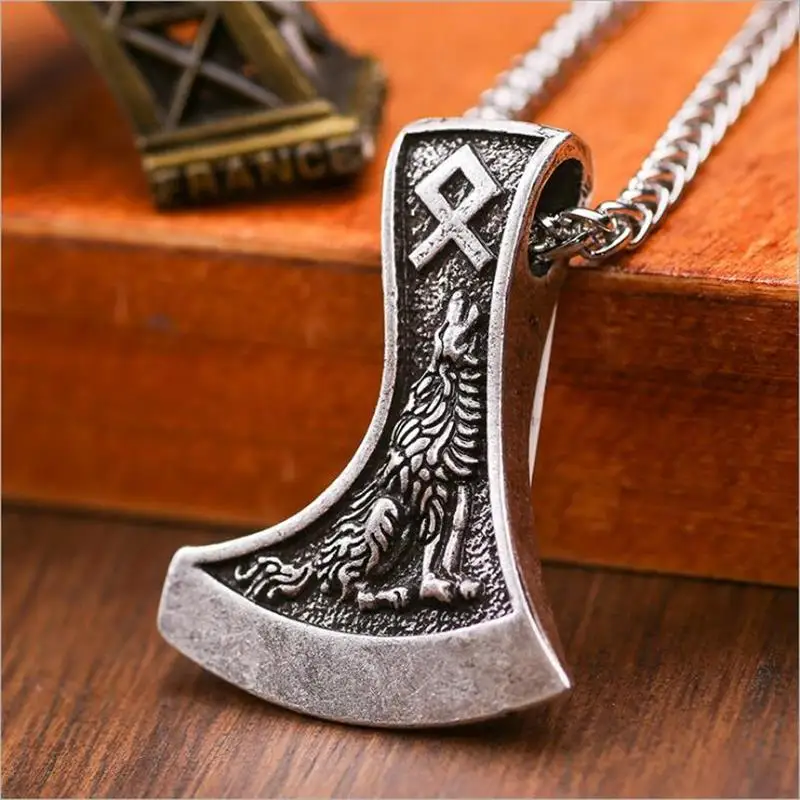 Скандинавский топор викингов ожерелье с подвеской волк ворона двойной Мужская