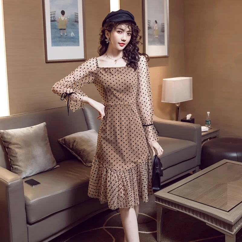 

COIGARSAM Polka Dot Women one-piece dress korean Spring Dresses 8550