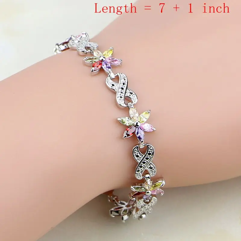 Комплект из колье и серёг серебра 925 пробы с разноцветными фианитами|jewelry sets for