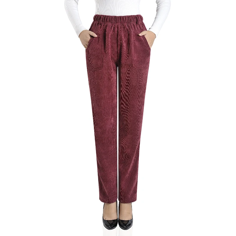 

Corduroy Woman Pants Elastic Waist Straight Casual Pants Fall Winter Plus Velvet Plus Size Pants Stretch Corduroy Mother Pants