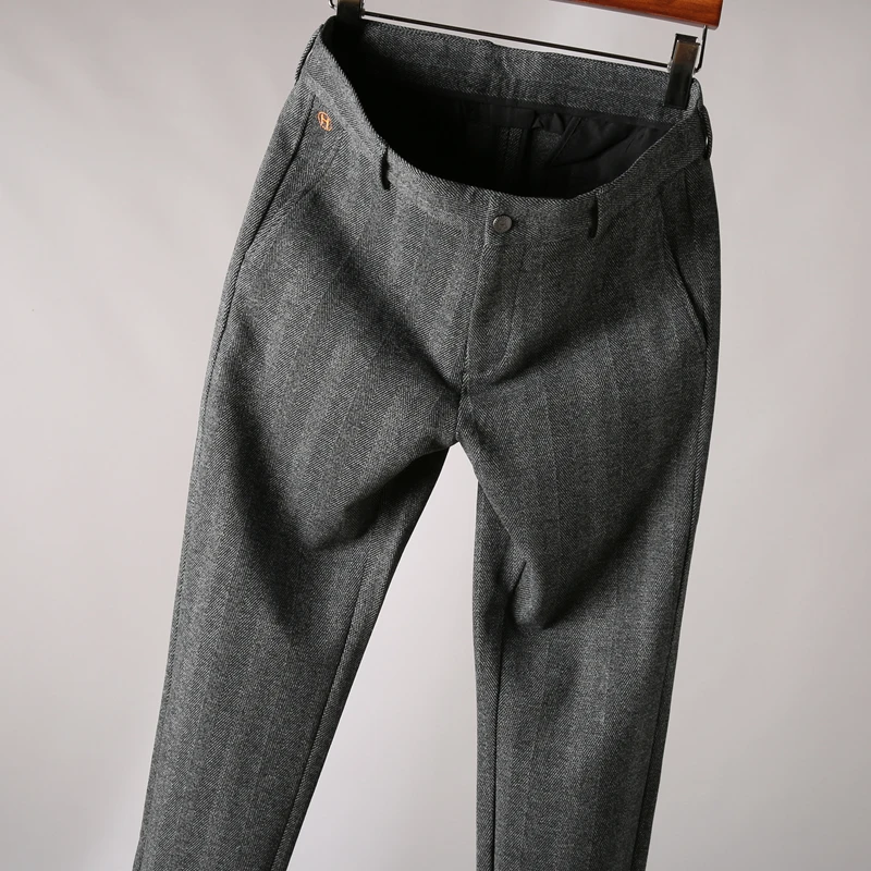 

Business gentleman's custom woven vertical bar thick matte men's fit small straight bobbin pants fashion curled nine point