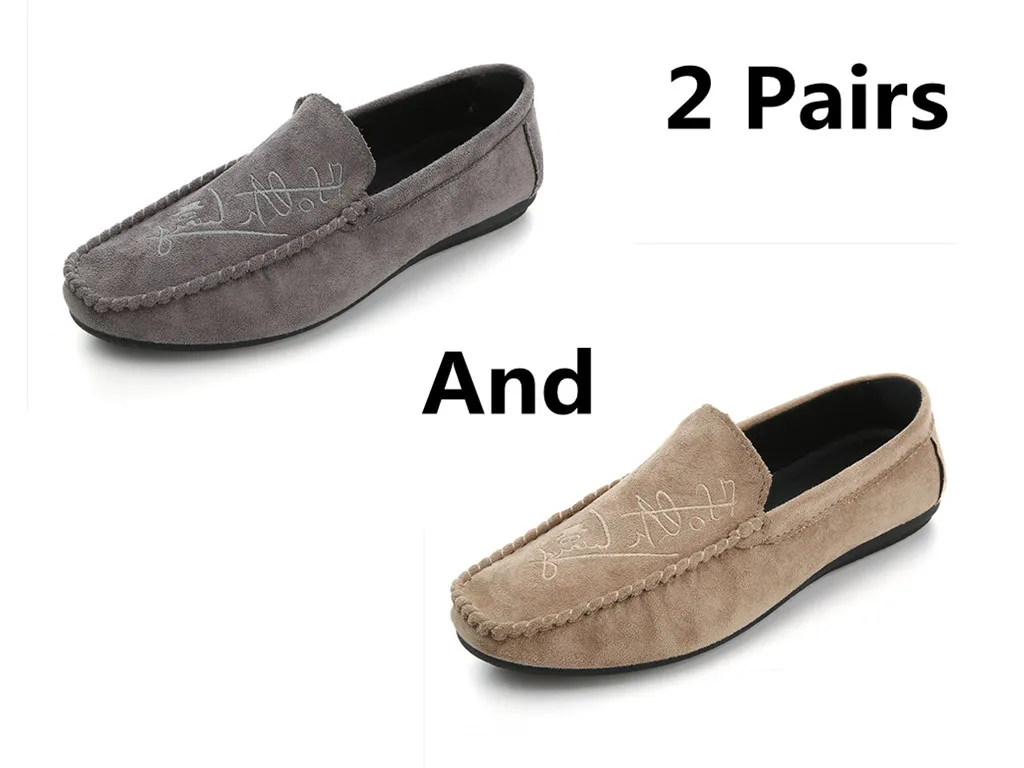 style 7 Большие размеры 39-44; мягкие удобные мужские лоферы для отдыха; парусиновая Классическая обувь на плоской подошве для вождения; лаконичные туфли без застежки в стиле ретро; 2 пары - Цвет: style 7