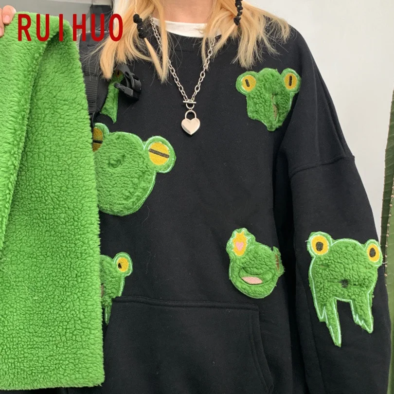 RUIHUO лягушка пуловер Толстовка для мужчин Harajuku Японская уличная одежда мужская