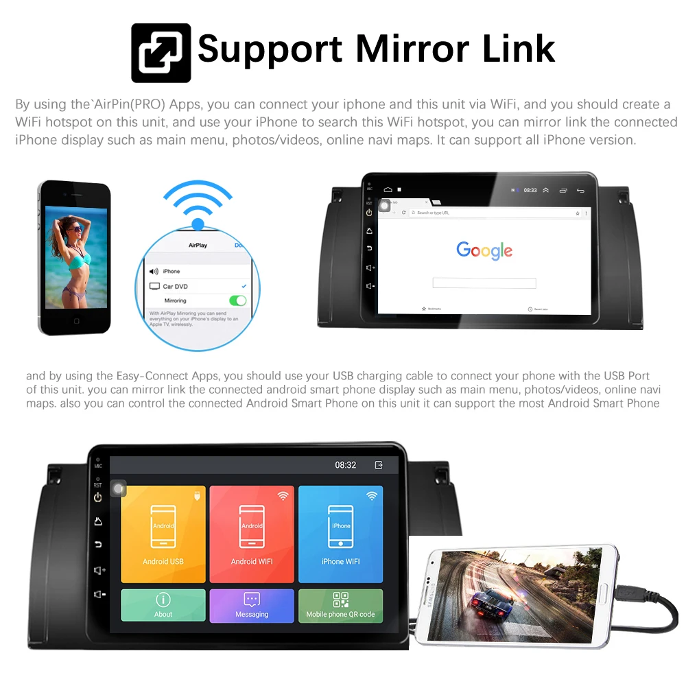 Podofo Android радио автомобильный Стерео Авторадио мультимедийный плеер GPS/WiFi/FM Bluetooth с