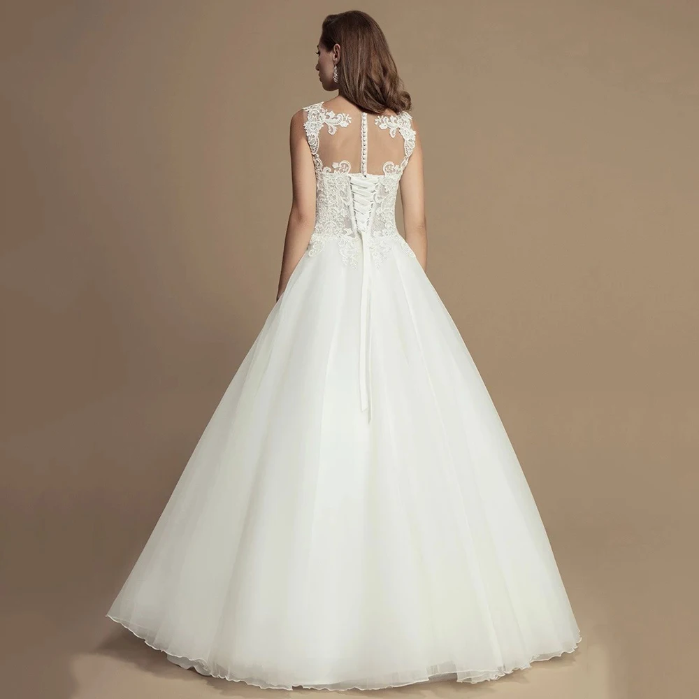 

A-Line Tulle V-neck Wedding Dress Sleeveless 2021 Elegant Lace Appliques Plus Size Bridal Gowns Vestido De Novia