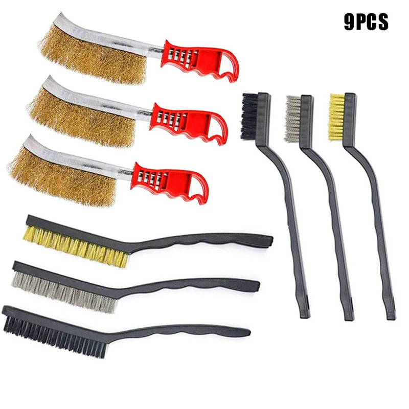 

9 Pcs Brush Set Wire Brush for Rust Removal Small Wire Brush for Cleaning Welding Slag Rust Dust and Outdoor Drill Grill