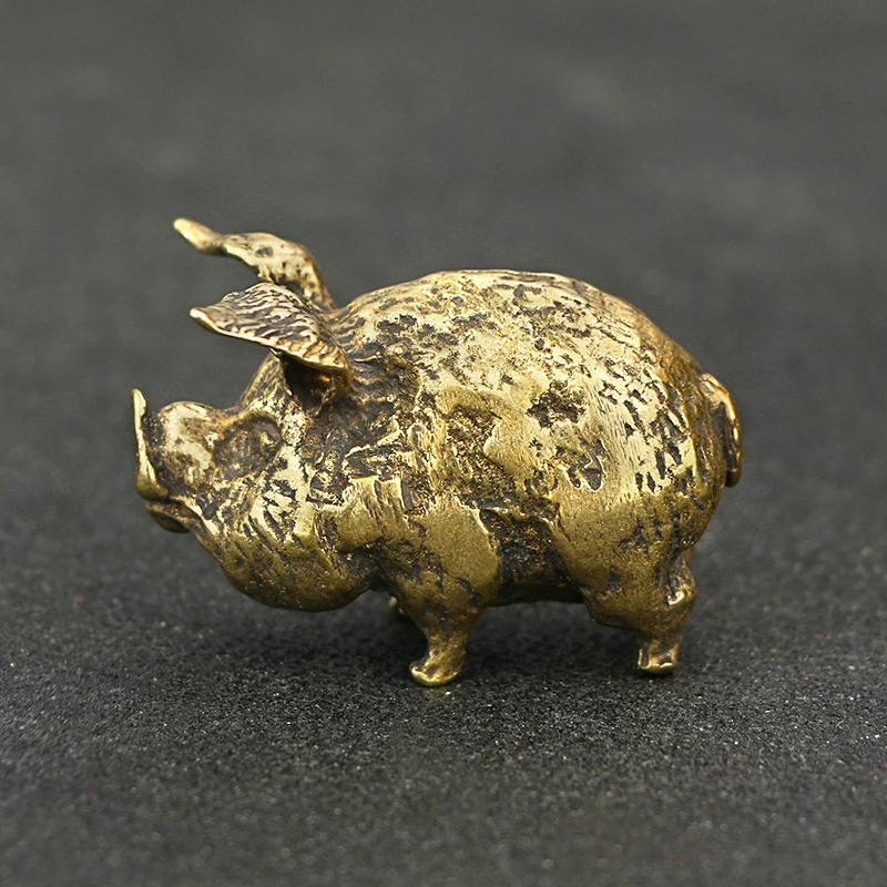 

Vintage Pure Copper Zodiac Pig Brass Home Decoration Small Ornaments Antique Bronze Craft Collection Handle Desk Decoration
