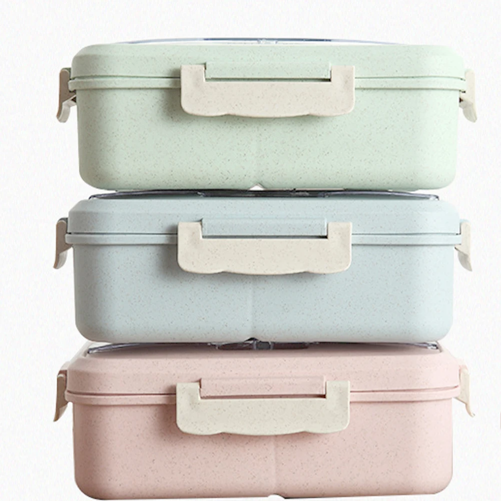 

Fiambrera Lunch Bento Box Wheat Straw Portable Food Container Storage With Compartments Chopsticks Spoon Kids School Office Pink