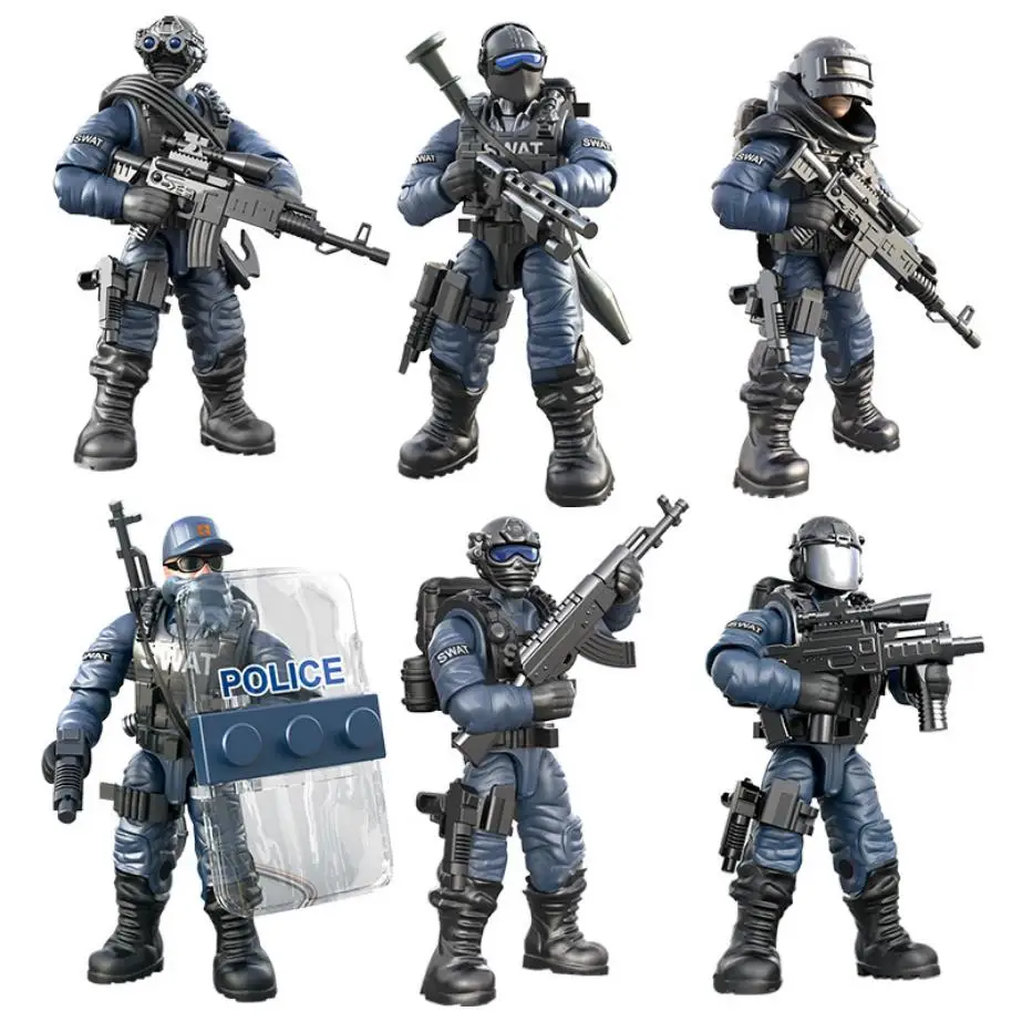 

SWAT figures building block City counter-terrorism mega modern military super police Corps minifigs weapons toys for kids gifts
