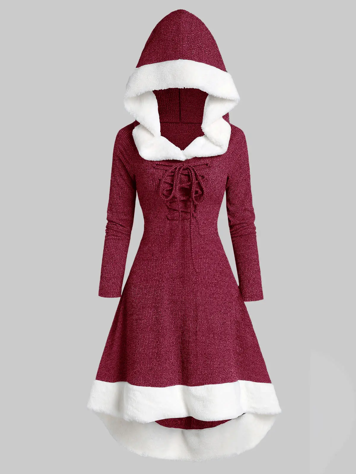 ROSEGAL Женское зимнее трикотажное платье с капюшоном на шнуровке из искусственного