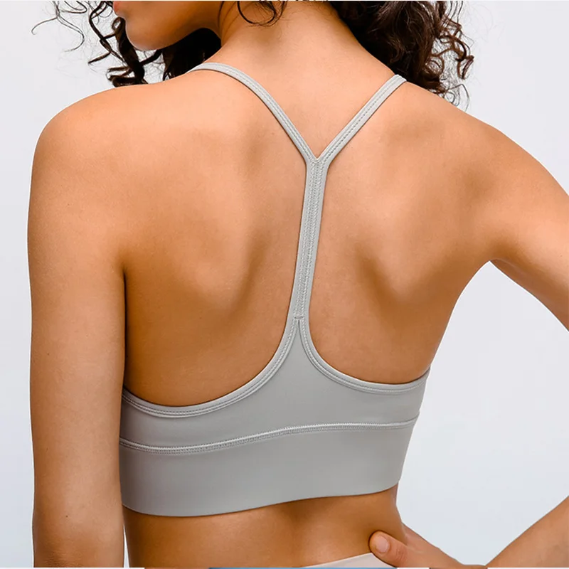 Y образный бюстгальтер для фитнеса йоги укороченный Топ женщин пуш ап однотонный