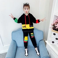 girls suit sweatshirts%c2%a0pants cotton hooded 2pcssets%c2%a02021 splicing spring autumn teenager kid school outdoor children clothing