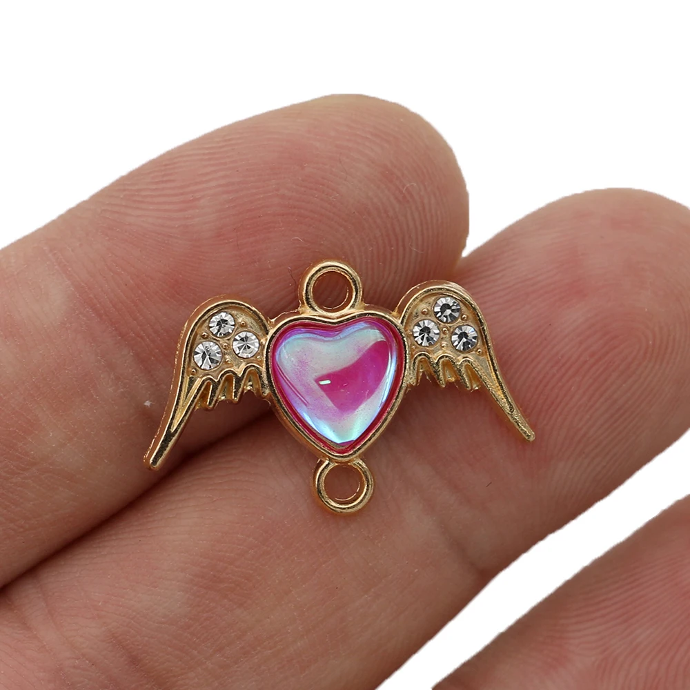 5Pcs Gold Plated Opal Angel Wings Charm Connector for Jewelry Making Earrings Bracelet Finding DIY Accessories 25x13mm - купить по