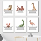 Настенная картина в скандинавском стиле, забавные животные, купание, динозавр, жираф, фламинго, настенные картины, декор для детской комнаты