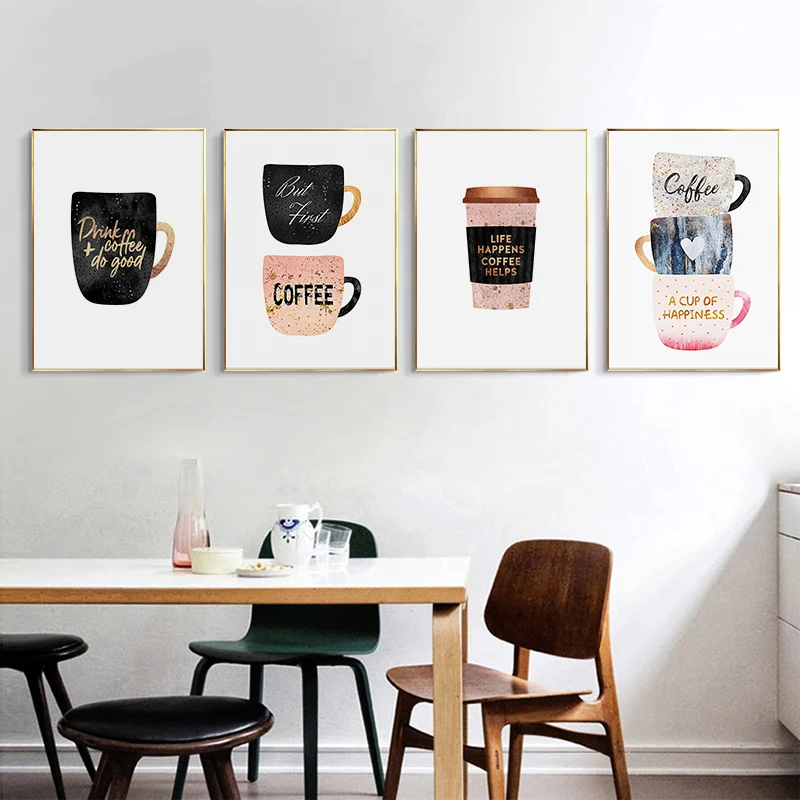 

Prints Poster Nordic Canvas Paintings Abstract Coffee Colorful Cups Coffee Kitchen Wall Art Pictures Living Room Home Decor